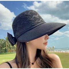 Women's Summer Straw Hat UV Protection Wide Brim | Breathable Bow Sun Hat Fashion Beach Accessory