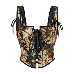 Womens Corsets Floral Lace Up Bustiers Shoulder Strap Corsets Jacquard Bustier Casual Outfits Medieval Renaissance Costumes