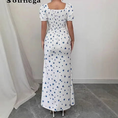 Elegant Short-sleeved Dress For Women Spring Summer Fashion Printing Waist-tightening Patchwork Loose Casual Dresses Female