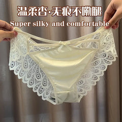 Plus Size Silk Shorts Sexy Lady Lace Hollow Breathable Satin Panties Women
