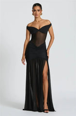 Mozision Off-shoulder Backless Sexy Maxi Dress Women Gown Halter Sleeveless Backless Thigh High Split Club Party Long Dress