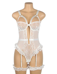 Comeondear Suspenders Women Teddy Leotard Sexy Plus Size Rompers Lingerie Underwire Lace Garter Bodysuits Slim Jumpsuit Pajamas