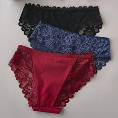 3PCS/Set Luxury Floral Embroidery Lace Panties Women Briefs Sexy Hollow Lingerie Female Underwear Ladies Breathable Underpants