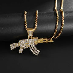 Hip-Hop Ak-47 Rifle Gun Pendant Necklace Men\'s Personalized Street Hip-Hop Rock Rap Party Jewelry