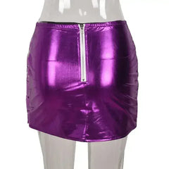 Purple Women's Puffer Skirt Metallic Shiny Warm Quilted Mini Skirts - Femstylo