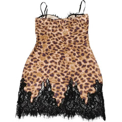 JULISSA MO Patchwork Printed Leopard Lace Women Mini Dress Spaghetti Strap High Waist Dress Summer Slim Elegant Party Club Dress