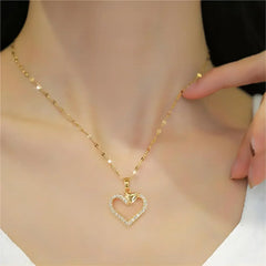 Trendy Heart Stainless Steel Zirconia Necklaces For Women Girls Love Gold Color Metal Necklace Party Birthday Daily Jewelry