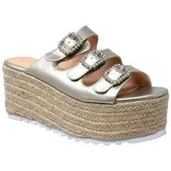 Rhinestone Platform Espadrille Wedge Sandal - Femstylo