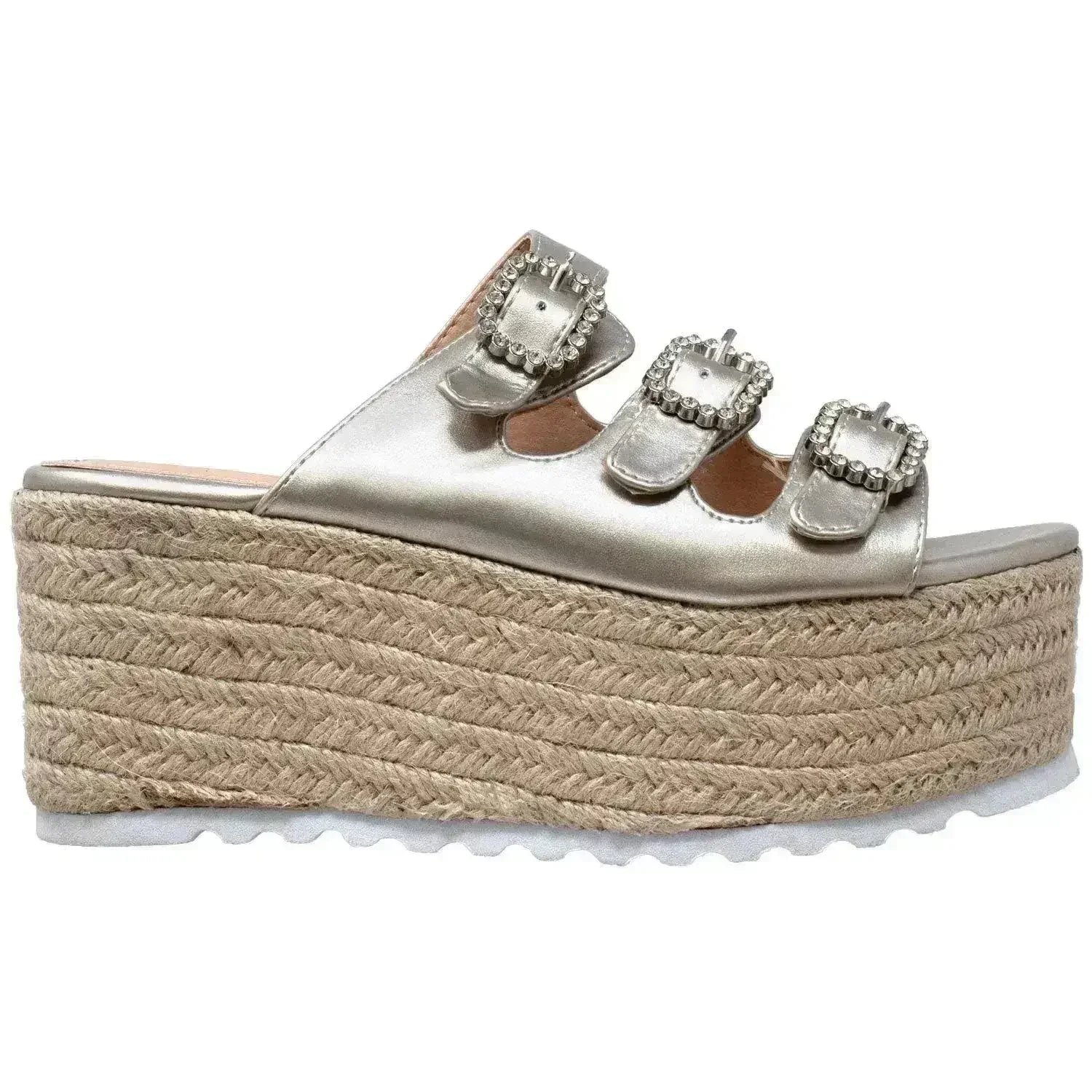Rhinestone Platform Espadrille Wedge Sandal - Femstylo