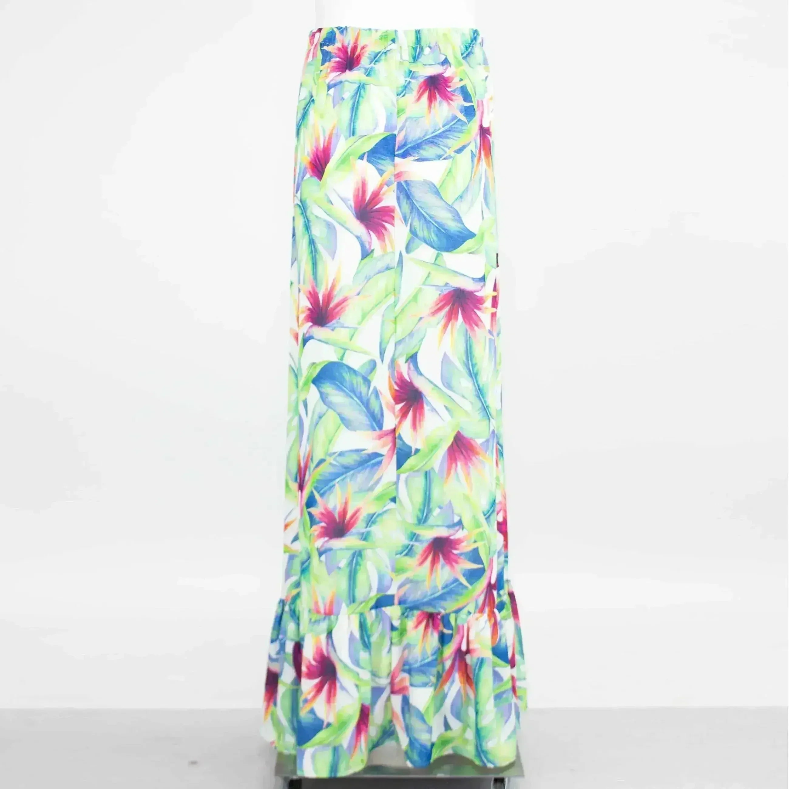 Tropical Print Maxi Skirt – Flared Silhouette & Elastic Waist - Femstylo