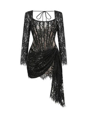 TARUXY Sexy Lace See-through Patchwork Corset Dress Female Bodycon Elegant Party MIrrgualr Mini Dress Women Tube Top Dress New