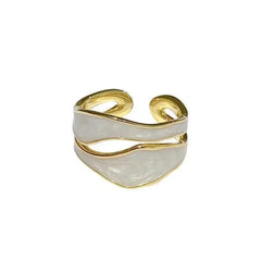 Vintage White Enamel Metal Irregular Shape Geometric Open Adjustable Ring for Women Girl Jewelry Birthday Gifts Anillo Hombre