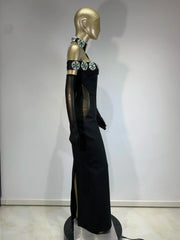Summer Bandage Dress 2025 Women Celebrity Sexy Diamonds Crystal Black Maxi Long Bodycon Elegant Evening Club Party Dress