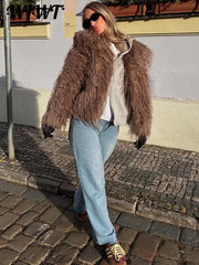 Warm Fluffy Faux Fur Cardigan Coats Women's Winter Turn-down Collar Full Sleeve Overcoat 2025 Autumn New Lady Solid Streetwear