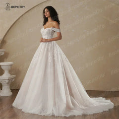 Boho Champagne Wedding Dress | Custom A-Line Bridal Gown -femstylo