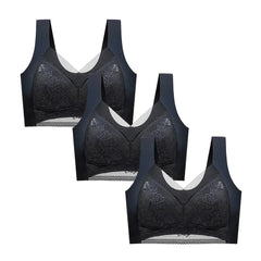 FallSweet 3PCS Lace Push Up Bras for Women Sexy Wireless Bra Ice Silk Deep V Bralette Tops Female Lingerie Mom's Underwear L-5XL