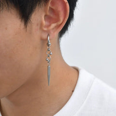 Punk Men's Huggies Earrings,Vintage Long Chain Stainless Steel Ear Drop,Stylish Cross Earring Gift