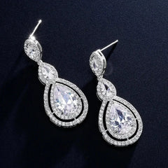 ZAKOL Luxury Water Drop Cubic Zircon Long Dangle Earrings for Women Bridal Wedding Jewelry Dress EP2114