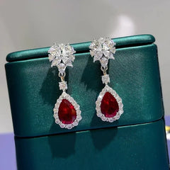 Huitan Brilliant Red CZ Drop Earrings for Women Gorgeous Attractive Creative Accessories for Engagement Charming Wedding Jewelry