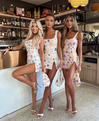 Colorful Rhombus Sequins Sexy Mini Dress Elegant Chic Straps Slit Bodycon Party Dresses Summer Holidays Evening Women Dress 2025