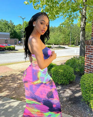 Spring And Summer Dresses For Women Chest Wrap Printed Off Shoulder Bandage Slim Sexy Long Dress 2023 New Fashion party MsChuh