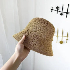 Outdoor Sunshade Hats Summer Breathable Hollow Knitted Korean Fashion Women Fisherman Hat Permeability Crochet Retro Bucket Hat