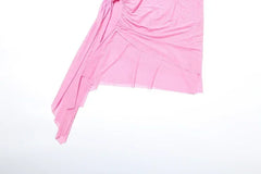 kliou Asymmetrical Slash Neck Women Mini Dress Solid Sexy Unique Mesh Pleated Ribbons Bodycon Mujer Concise Hipster Party Frock