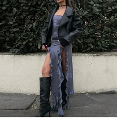 Cryptographic Irregular Ruffle Off Shoulder Sexy Backless Midi Dress for Women Elegant Birthday Vestido Summer Sundresses Ruched