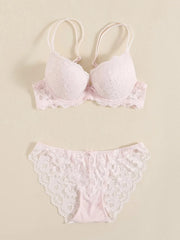 1 Set Elegant Lace Embroidery Breathable Fabric Lingerie Set Push-Up Bra Drop Waist Sheer Panty - Ultimate Valentine's Day