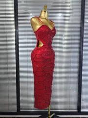 Pearl Beaded Christmas Dress | Sleeveless Bodycon Party Gown - Femstylo