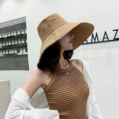 Japanese Sunshade Female Spring and Summer Sunscreen Free To Fold Big Brim Sun Hat Fisherman Hat Cover Face Oversized Hair