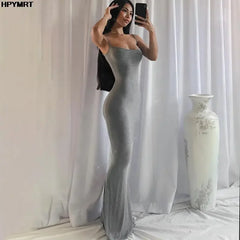 Satin Slip Maxi Dress | Backless Bodycon Evening Gown - Femstylo