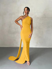 Hugcitar One Shoulder Backless Adjustable Scarf Loop Ruched Sexy Maxi Dress Women Elegant Y2K Streetwear Festival Outfit