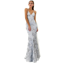 Women Dresses Sleeveless V Neck Pullover Sequins Party Dress Vestidos Formal Floor Length Sexy Wrap Breast Backless Slim