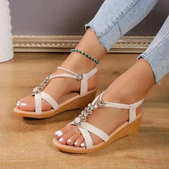 New Women Solid Color Wedge Sandals New Ankle Buckle Non Slip - Femstylo