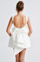 Mozision Pearl Bow Backless Sexy Mini Dress For Women Robe Fashion Zipper Sleeveless High Waist A-line Club Party Dress Elegant