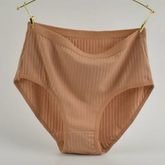 1pc Women's Cotton High Waist Panties – Vertical Stripe Plus Size Underwear Breathable Solid Lingerie Shorts Simple Lady Briefs