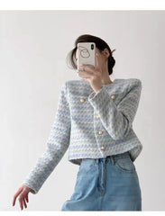 ITOOLIN Autumn Winter Women Elegant Tweed Cardigan Short Coat With Pocket Single Breasted Jacket For Women Loose Outwear 2024