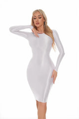 Sexy Women Oil Glossy Shiny Tight Pencil Dress Stain Smooth Bodycon Dress Elastic Push Up Packet Hip Stretch Step Dress