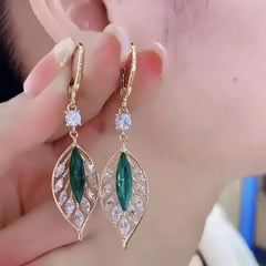 Green Shiny Zircon Flower Drop Earrings For Women Luxury Crystal Long Tassel Ear Line Hanging Earring Girls Wedding Jewelry Gift