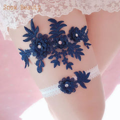 K03 2 PCS Sexy Lace Flower Crystal Pearls Wedding Garter Belt Thigh Ring Bridal Leg Garter Stocking Garter Belt Girl Women