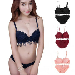Women Lace Bra Sets Flower Printed Underwear Suit Sexy Lady Ultra-Thin Lingerie Comfortable Push Up Brassiere Outfit
