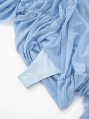 Weird Puss See Through Dress Women Backless Sleeveless Tassel Double Deck Pleated Sexy Midnight Clubwear Party Mini Bodycon