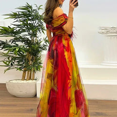 Women 2025 Pattern High Waist Party Dress Sexy Slit Mesh Cocktail Gala Dress Fashion One Shoulder Female Pleated Evening Dress