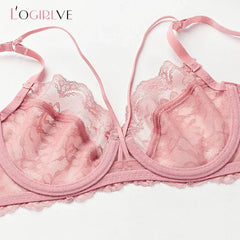 Logirlve Wholesale 3PCS Sexy Underwear Woman Lace Bras Hollow out Ultrathin Bra Women's lingerie Big Size Bra