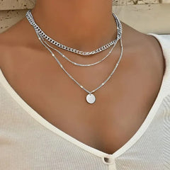 Multilayer Pendant Necklace on Neck Chain Women Crystal Zircon Heart Star Charm Layered Necklace Vintage Female Neck Jewelry Hot