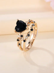 Heart Shaped Ring Set Green Black Red Stone Heart Ring Sets for Women Rose Gold Color White Zircon Wedding Bands Jewelry
