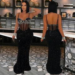 Long Dress Women Sexy Party Dresses Sling Bodycon Vestidos Streetwear Club Sequin Hot Drilling Elegant High Waist Y2k Evening