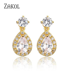 ZAKOL Classic Water Drop Cubic Zircon Bridal Dangle Earrings for Women Girl Trendy CZ Crystal Wedding Engagement Jewelry