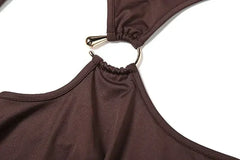 Whatiwear Hollow Waistless Dress Women Skew Collar Off Shoulder Full Sleeve Rings Patchwork Ruched Elegant Fashion Mini Bodycon